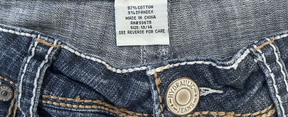 Hydraulic Low Rise Stretch Jeans Size 13/14 Distressed/Thrashed Wide Stitch Y2K - Picture 3 of 7